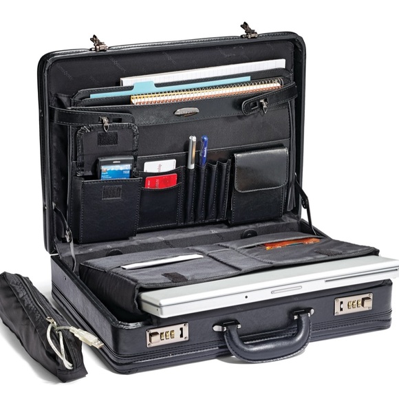 SAMSONITE Black Leather Expandable Attache Briefcase Organizer 44077-1041 - Picture 2 of 4